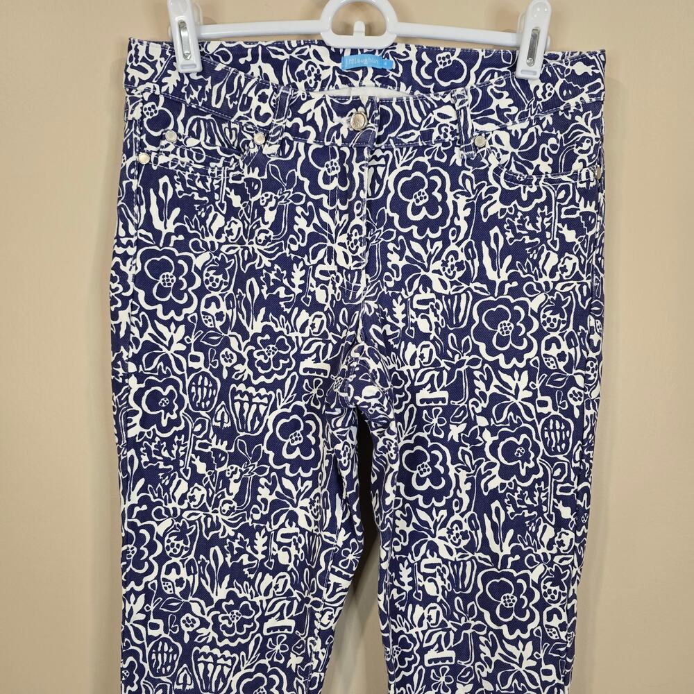 Women's J. McLaughlin Blue White Floral Jeans | Size 4 - Picture 3 of 10
